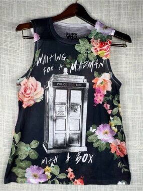 Doctor Who Floral TARDIS Tank Waiting for a Madman Top M